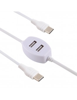 2.4A USB Male to USB-C / Type-C Male Interface Fast Charge Data Cable with 2 USB Female Interface, Length: 1.2m (White)